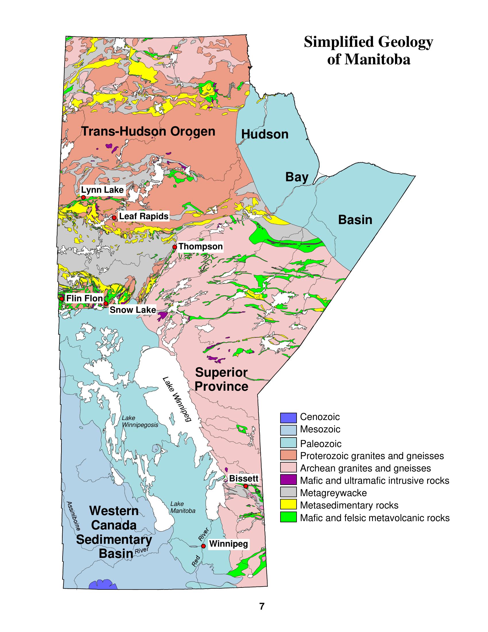 Manitoba geological survey map showing the named mineral belts